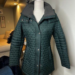 Marc New York Quiled Hunter Green Coat with Zip Off Hood - Size S